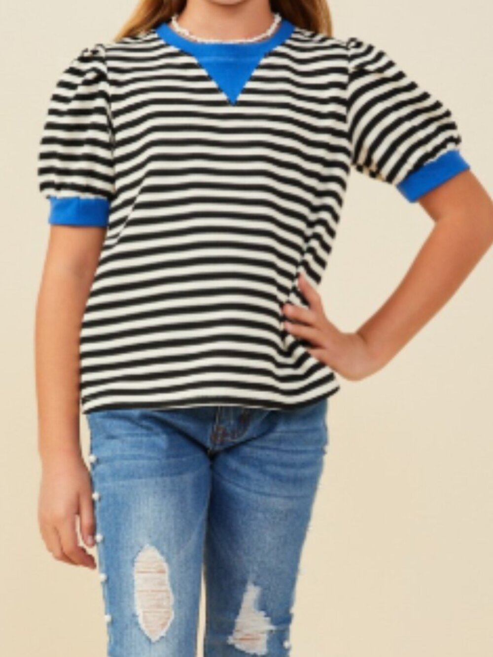 Girls Puff Sleeve Knit Top